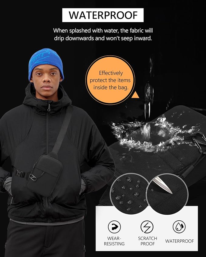 Peicees Travel Sling Bag for Men Small Crossbody Bag Anti Theft | Mini Chest Bag, Passport Bag, Water-resist Oxford, Pickpocket Theft Proof, 2.2L Compact Size, Adjustable Strap - Image 3