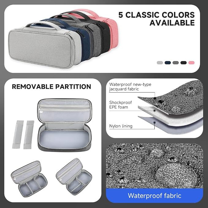Teskyer Tech Organizer Pouch with Handle, Dark Grey | Water-Resistant Fabric, Adjustable Dividers, Multiple Compartments, Protective Lining, Travel and Office Use - Image 5