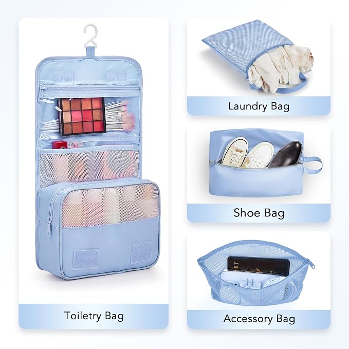 OlarHike 10 Set Compression Packing Cubes for Travel Essentials,Compressible Expandable Space Saver Bags for Organizing Clothes,Luggage Suitcase Garment Bags with Over 1000 pcs Mesh Holes(Light Blue) - Image 5