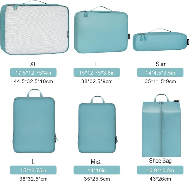 Bagail Ultralight Compression Cubes 7 Set - 3 Packing Cubes, 3 Organizers, and 1 Shoe Bag - Image 2