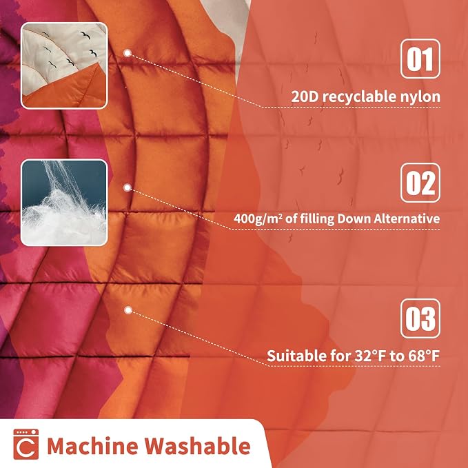 Puffy Camping Blanket,Large Camp Blanket Outdoor Camping Quilt Waterproof | Lightweight Printed Warm Packable Down Alternative Blanket for Camping,Traveling, Stadium, Hiking, Picnics - Image 3