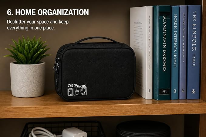 Electronic Organizer Travel Essentials Case, Waterproof Double Layer Cable Storage Pouch Bag for Charger, USB Cords, Power Bank, Phone Mouse SD Card Earphone Camera, Tablet (Up to 11 inch) - Image 15