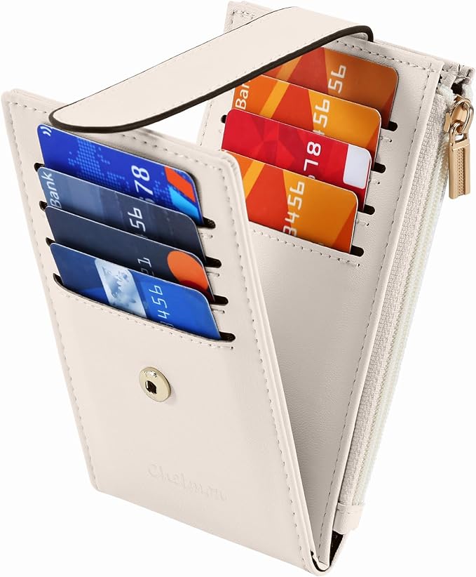 Chelmon Women's RFID Slim Card Holder Wallet | Thin Bifold Multi Card Case with Zipper Coin Pocket Purse for Women(Beige) - Image 6