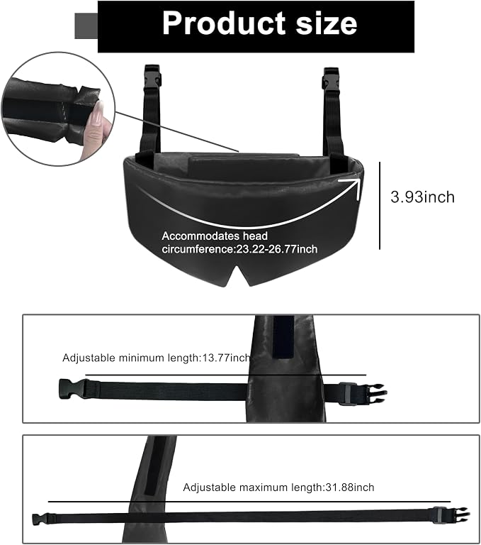 Travel Pillows for Airplanes, Airplane Head Strap with Silk Eye Mask for Sleeping, Long Flights & Car Road Trips 360°Headrest Neck Support, Stops Bobbing, Small & Compact（Black） - Image 3