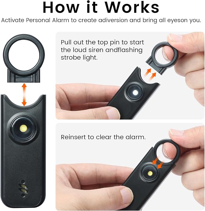 TIPSEAN Personal Safety Alarm - 135dB Ultra Loud Siren with LED Strobe Light, USB-C Rechargeable, Compact Keychain Alarm for Women/Men, Emergency Flashlight & Vibration Alert(Black) - Image 2