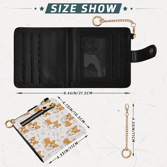 Vector Art Cute Corgi Women's Wallets RFID Blocking,Credit Card Holder Bifold Wallet,Slim Card Cases,PU Leather Travel Wallet for men Girls - Image 3