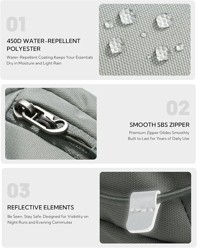 WATERFLY Small RFID Fanny Pack: 1.5L Waist Bag 12" Extender Belt for Hiking | Anti-Theft, Slim Lightweight Water-Resistant Fabric, Reflective Strip, Breathable Padding, Running Travel Walking, Women Men - Image 6