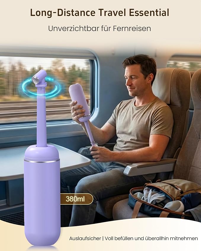 Portable Bidet for Travel & Camping - Manual Squeeze Peri Bottle Handheld | 3 Leak-Proof Seals | BPA-Free | Feminine Hygiene Care | Postpartum | Extendable Sprayer with Nozzle | for Men&Women-Purple - Image 2