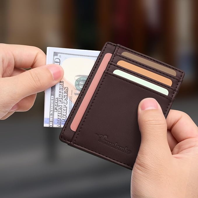 Travelambo Slim Wallet Front Pocket Minimalist Leather RFID Blocking Medium Size - Image 3