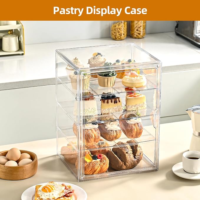 Pastry Display Case，4-Tier Adjustable Clear Bread Storage with Magnetic Door，Bread Box for Kitchen Countertop，15.7x11.8x9.8xinch (4 Tier-1 Pack) - Image 2