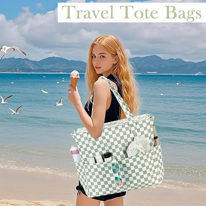 LEDAOU Beach Bag Waterproof Sandproof Women Beach Tote Pool Bag with Zipper for Swim Gym Grocery Travel with Wet Pocket | Sandproof - Image 6