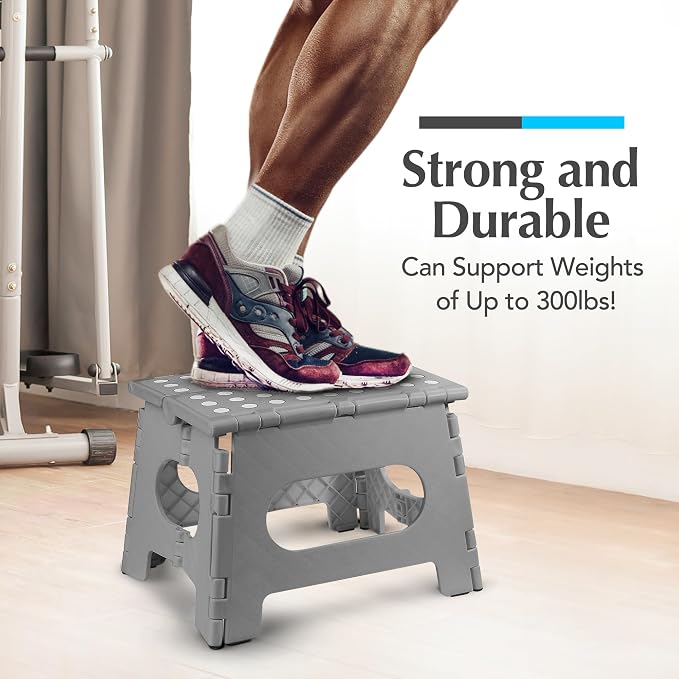 Handy Laundry Folding Step Stool 9 Inch 2-Pack, Grey, Holds 300 lbs | 2-Pack, 9 Inch, Grey, Foldable Collapsible Step Stool, Non-Slip, Holds 300 lbs, Kitchen Bathroom Bedroom, Adults - Image 4