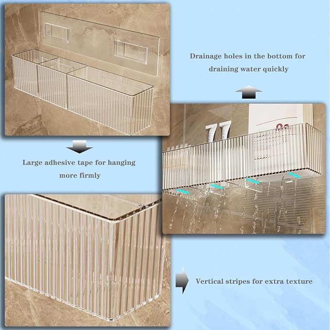 Lae Nuvole Wall Organizer, 2-Pack Clear Adhesive Shelves for Narrow Space | 3 Compartments, Slim 2.28" Depth, No-Drill Adhesive Mount, renter friendly, for Bathroom Vanity, Office, Cabinet Door - Image 4