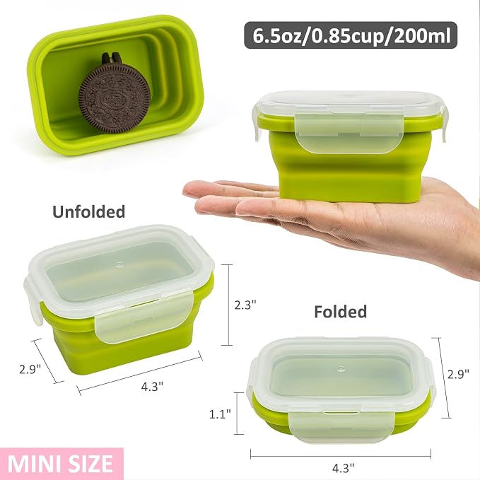 Collapsible Snack Containers With Lids,Collapsible Food Storage Containers,Mini Fridge Organizer,Microwave Freezer Dishwasher Safe(6pcs,6.5oz) - Image 6