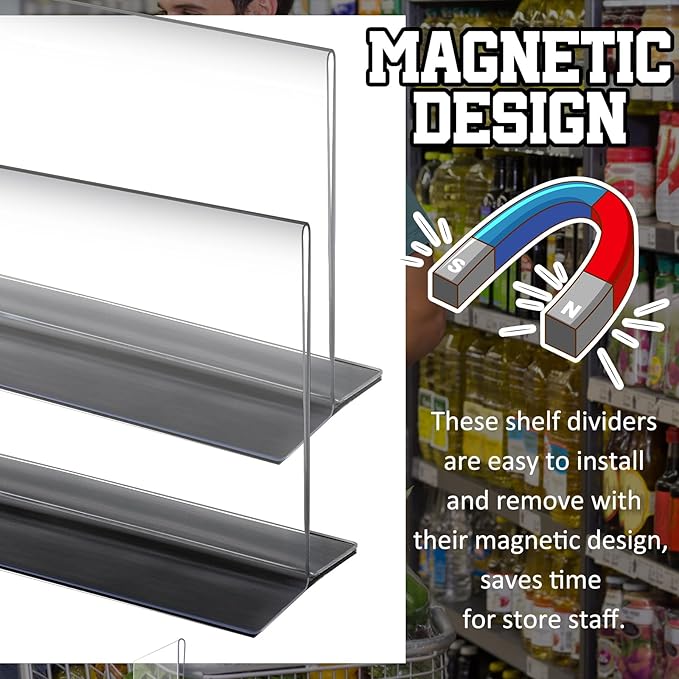 Clear Shelf Divider with Magnetic Plastic Shelf Separator Closet Divider, Clapboard Baffle for Storage Bedroom Bathroom Kitchen Office Supermarket Organization(10 Pcs,8" L X 2" W X 3" H) - Image 3