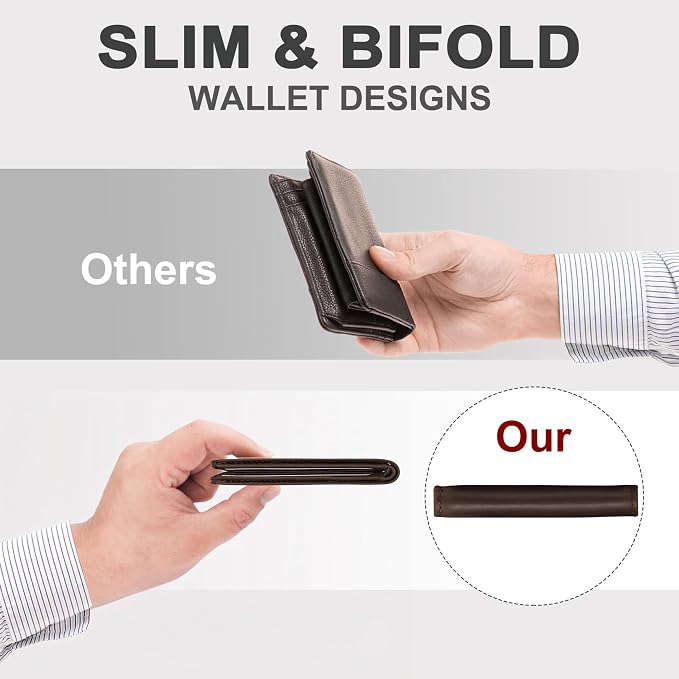 Chelmon Genuine Leather Slim Wallet for Men ID Window with RFID Blocking Minimalist Mens Front Pocket Bifold Bussiness Card Holder Gift for Men, Craze Horse Brown - Image 5