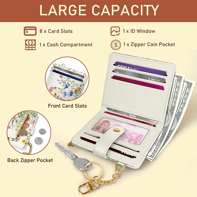 Jogjam Floral Flowers Rfid Ladies Wallet, Small Slim Thin Compact Credit Card Women Wallet, PU Leather Bifold Cash Zipper Coin Pocket ID Window for Female - Image 4