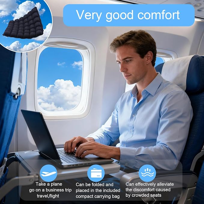 Portable Travel Airplane Seat Cushion, 3D Air Cell Tech with Built-in Pump, Adjustable Firmness Back & Tailbone Support, Ideal for Long Flights, Office, Car, Wheelchair,Great for Soccer Watching - Image 7