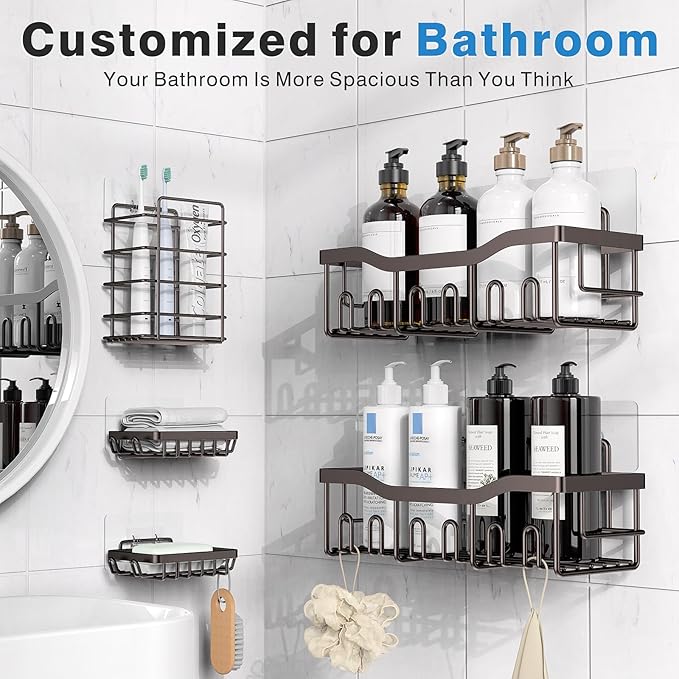5-Pack Shower Caddy, No Drill Adhesive Shower Organizer, Rustproof Stainless Steel Bathroom Organizer, Space-Saving Bathroom Shelves for Apartment Essentials, Kitchen Storage Home Decorr-Larger - Image 2