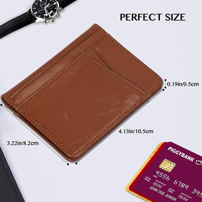 Unaone Slim Minimalist Wallet - Premium Leather Card Holder RFID Blocking Card Case with 8 Card Slots and 2 ID Window, Crackle Brown - Image 3
