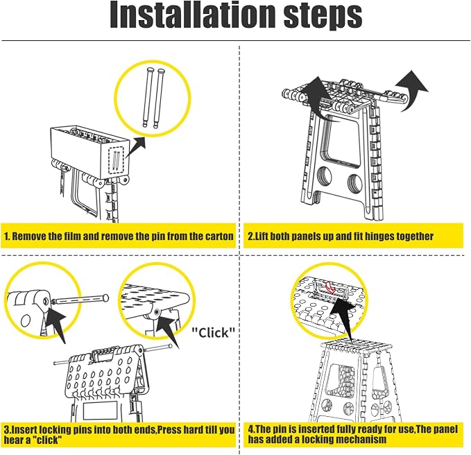 Delxo 17.5 Inch Folding Step Stool,Foldable Stool for Adults with Safety Lock,Portable Collapsible Plastic Step Stool,Non Slip Folding Stools for Kitchen Bathroom Bedroom Up to 400LBS,(Black 1PC) | Step Stool with Safety Lock,Portable Collapsible Step ... - Image 5