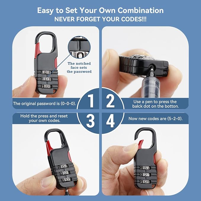 3 Pcs Mini Padlock with Combination, Cute Locks for Kids Diary Backpack | 3 colors (pink + blue + black), Zinc Alloy Material, Ideal for Kids' Chests, Backpacks & School Lockers - Image 3