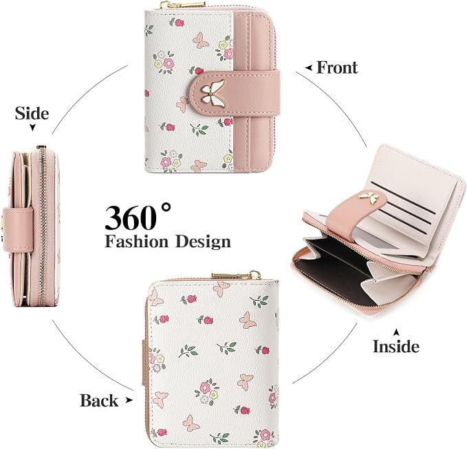 Small Wallet for Women Rfid Bifold Leather Card Holder Wallet With Zipper Pocket - Image 3