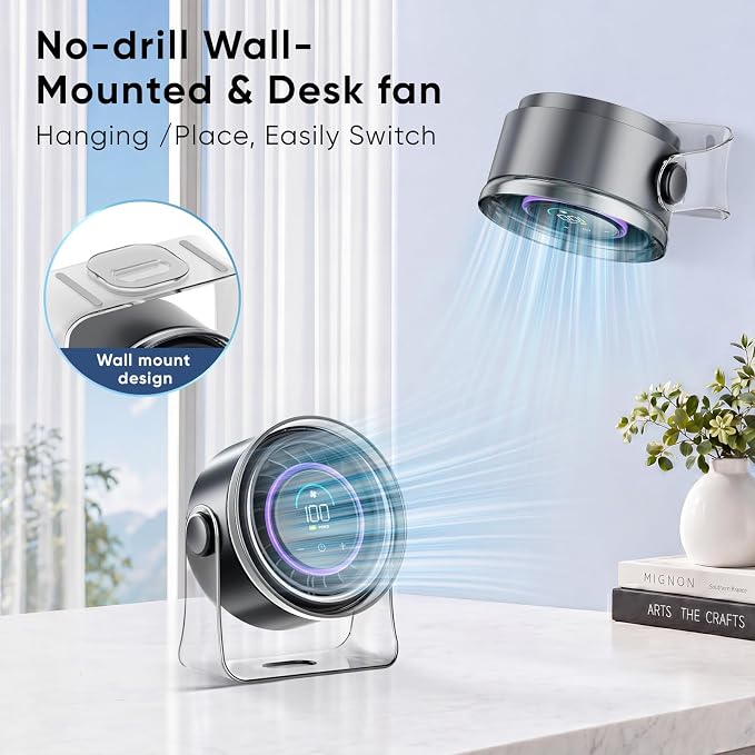 FRONTSUN Portable Desk Fan,Quiet Fan for Bedroom,Portable Fan withTurbo Airflow,Fans with 100 Speeds Digital Display, 360° Tilt,Rechargeable Battery Powered Fan,Small Fan for Home - Image 4