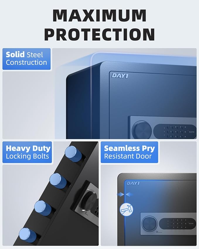 DAYI Safe Box, 2.0 Cubic Feet Home Safe with Fireproof Waterproof Bag, Security Safe Box for Money Cash Valuables, Digital Electronic Keypad, Dual Alarm System, Removable Shelf - D-45 - Image 2