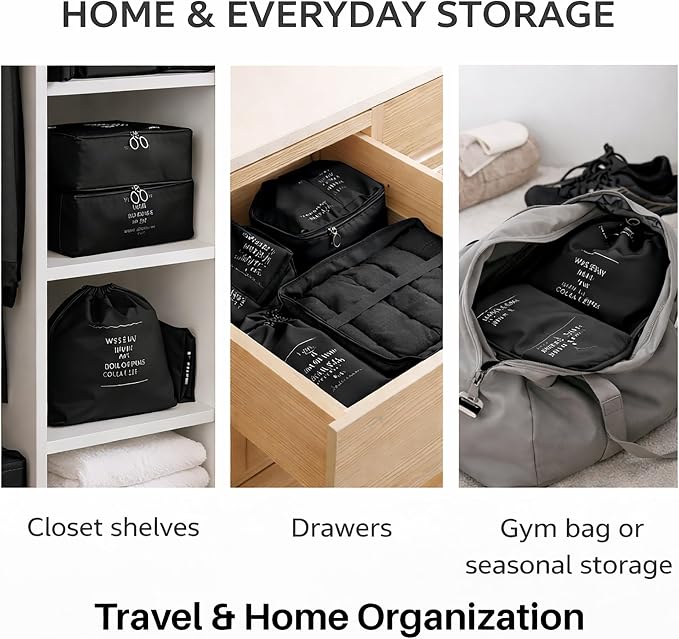 7 Set Packing Cubes For Travel | Luggage Organizer Bags With Shoe, Laundry Bag, Accessory Pouch And Lingerie Bag | Durable And Space Saving Suitcase Organizer For Travel Essentials | Black - Image 8