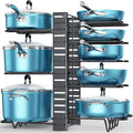 Pots and Pans Organizer Under Cabinet 16.6", 8-Tier Adjustable Rack | 3 DIY Modes, Tool-Free Assembly, Non-Slip, Fits Lightweight Cookware Up to 11", For Kitchen Cabinets, Shelves & Countertops by ORDORA