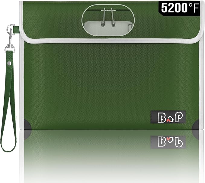 BALAPERI Fireproof Document Bag with Lock - 5200°F Heat Insulated, Waterproof Fireproof Money Bag with Zipper for A5 Size Documents/Cash/Valuables/Passport, 11"x7.7" (Olive Drab) by BALAPERI