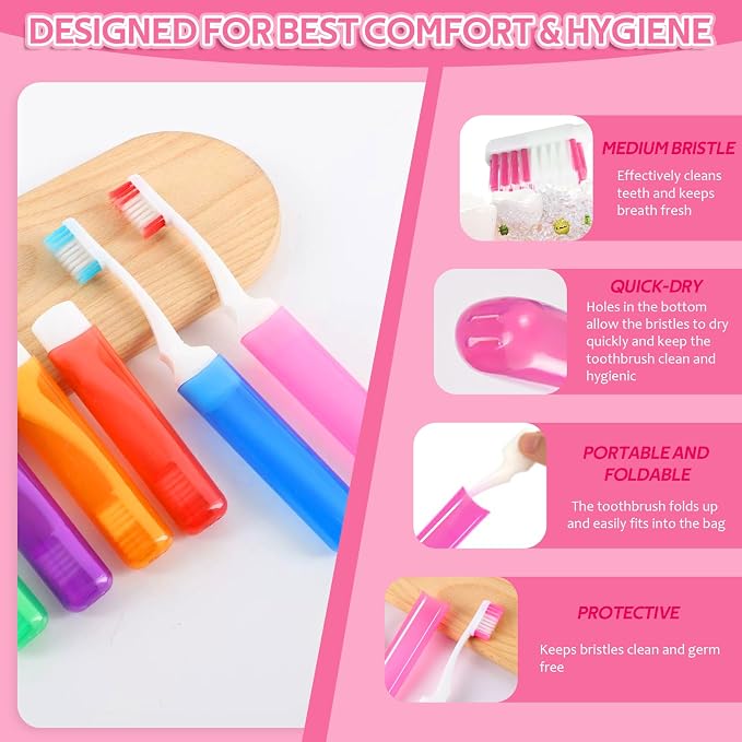 Toothbrush Travel Case, Travel Toothbrush Silicone Collapsible Toothbrush Cup, Travel Toothbrush Set Suitable for Business Camping Travel or Daily Use (Pink) - Image 4