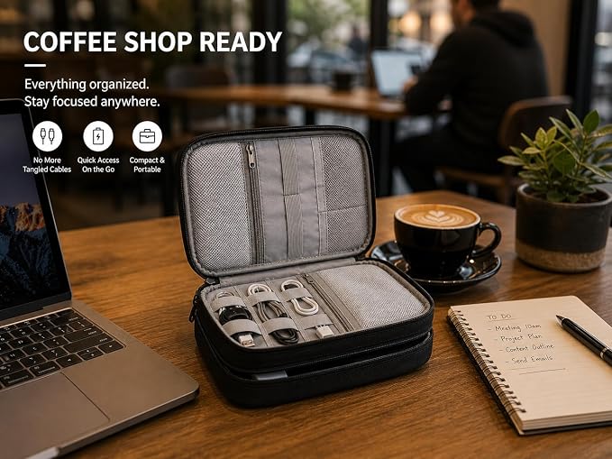 Electronic Organizer Travel Essentials Case, Waterproof Double Layer Cable Storage Pouch Bag for Charger, USB Cords, Power Bank, Phone Mouse SD Card Earphone Camera, Tablet (Up to 11 inch) - Image 10