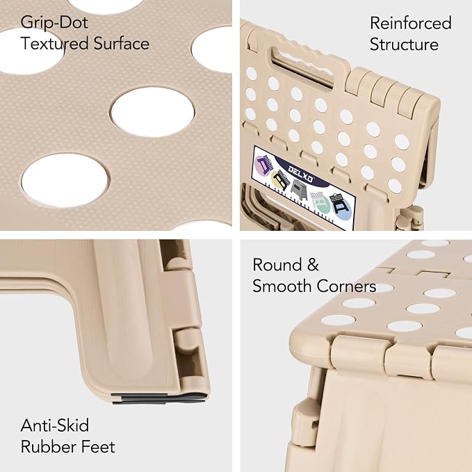 Delxo Folding Step Stool 13 Inch,300 Lbs Step Stool for Adults Khaki | Foldable Step Stool 13",Non-Slip Foot Stools with Handle,Lightweight Collapsible stools for Kitchen,Bathroom,Bedroom,Garden - Image 8