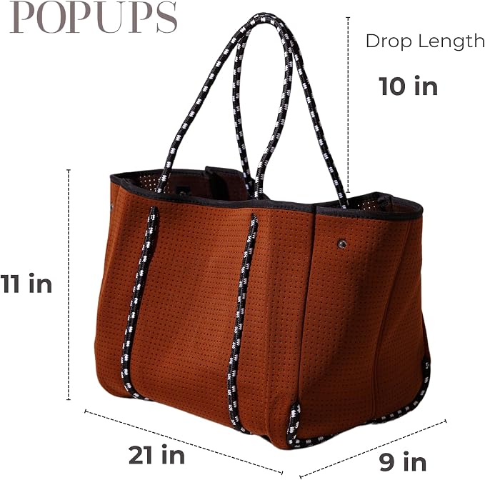 POPUPS Large Neoprene Tote Bag for Women - Everyday Designer Handbag for Travel Work and Beach with Pockets and Zipper Pouch - Image 3