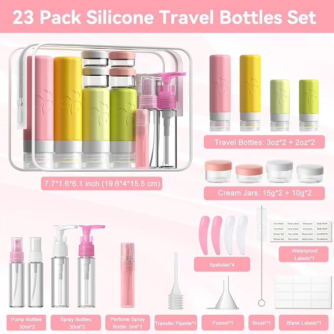 INSFIT 23 Pack Travel Bottles for Toiletries, TSA Approved Silicone Travel Size Toiletries with Toiletry Bag, BPA Free Leak Proof Refillable Travel Essentials for Liquids Shampoo Conditioner Lotion - Image 2