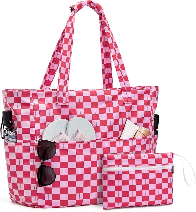 G4Free Large Beach Bag Waterproof Sandproof, Zipper Pool Tote for Women | XL Large Capacity, with Wet Compartment, Foldable Packable with A Pouch, for Swim Travel Grocery by G4Free