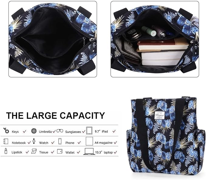 KAMO Floral Tote Bag - Waterproof Lightweight Handbags Travel Shoulder Bag for Hiking Yoga Gym Swimming Travel Beach - Image 5
