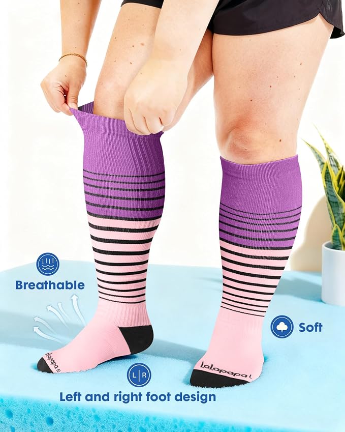 3-Pair Wide Calf Compression Socks for Women | 20-30mmHg Graduated Support, Easy On & Off, Knee High Length, Ankle Support, Travel Nurse Daily Wear, Cute Patterned - Image 2