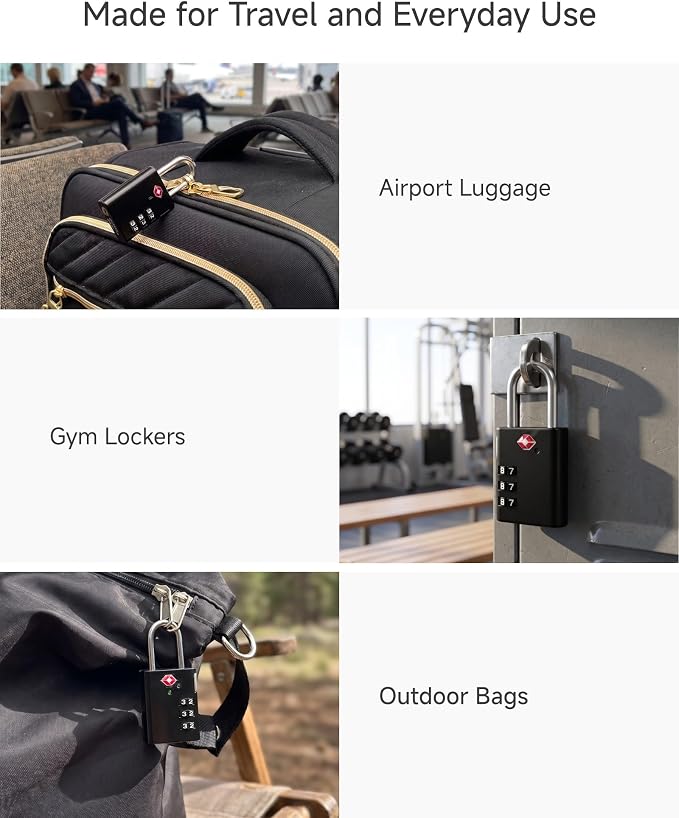 LUGGEX TSA Locks for Luggage, Luggage Locks TSA Approved (Black,4) | One-Button Reset & Cut-Resistant Combination Lock in Gift-box, Gym Lock & Suitcase Lock for Travel,Bag,Case - Image 9