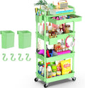 Goovilla 4 Tier Rolling Utility Cart Organizer with Removable Drawer, Green | Stable and Sturdy Rolling Storage Carts with 2 Lockable Wheels for Bathroom, Kitchen, Snack, Craft, Makeup, Baby Essentials by Goovilla