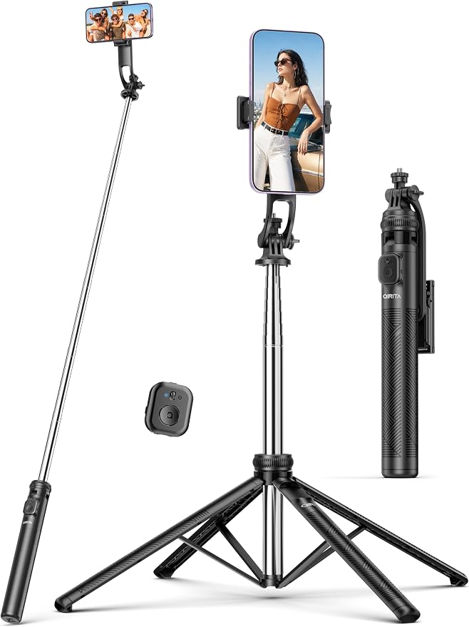 71" Selfie Stick Tripod, All in One Quadripod with Remote & Phone Holder, Extendable Cell Phone Tripod, Travel Tripod Stand Compatible with for Cell Phone & Camera, iPhone, Android,Video Recording by QIRITA