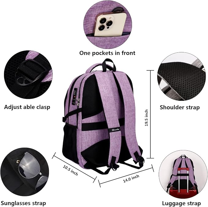 SHRRADOO Travel Laptop Backpack for Men Women, College High Schoolbag | Anti Theft Backpacks with Combination Lock, Carry On Flight Approved, Fit 17 Inch Laptop, High School Backpack, Work Daypack - Image 4