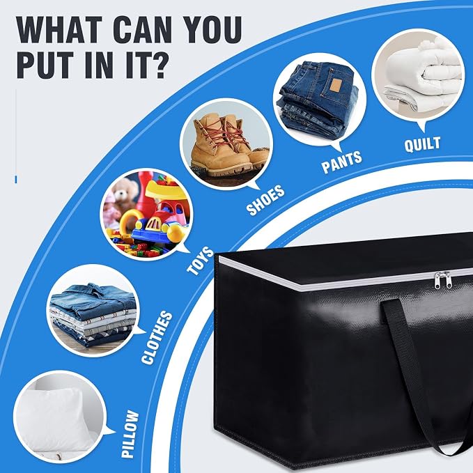 Heavy Duty Moving Bags, Extra Large Storage Bags, 125L, 10-Pack, Black | Foldable, with Zippers, Tag Pocket & Handles, Reusable, Space-saving, Water-Resistant, for moving & storage, Versatile Use - Image 5