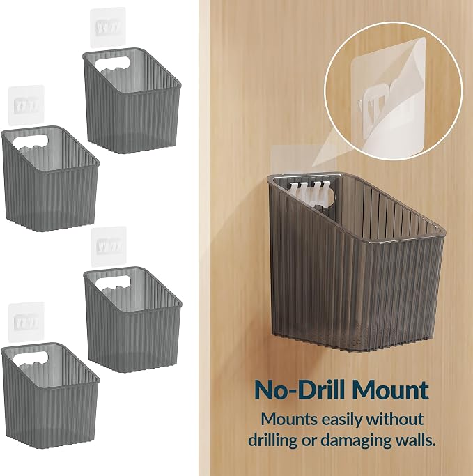 NiHome 4-Pack Cabinet Door Organizer, Adhesive RV Camper Wall Storage Caddy | No-Drill Plastic Bin With Drain Holes For Kitchen Bathroom Pantry Organization, Space Saving Small Item Holder, Gray - Image 5