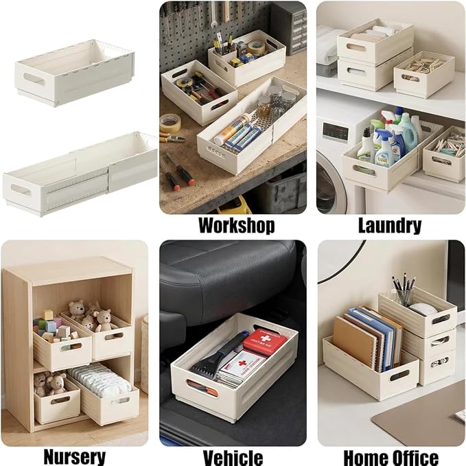 2 Pack Expandable Plastic Storage Boxes, Multi-Purpose Folding Organizer, Drawer Storage Divider For Bedroom, Kitchen And Snack Storage (m) - Image 2