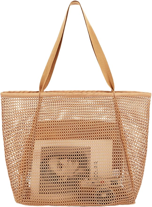 Fammart Mesh Beach Bag for Women, Summer Straw Tote Hobo Pool Bags with Zipper Pocket, Travel Vacation Cruise Essentials 2026 by Fammart
