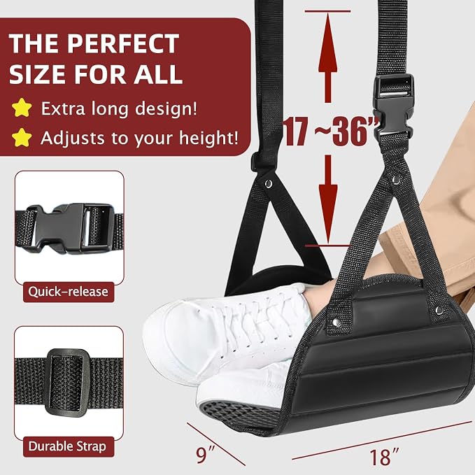 SZXYX Foot Hammock for Plane Travel (2 Pack), Memory Foam Airplane Foot Hammock Provides Foot Rest for Air Travel, Portable Airplane Travel Essentials & Long Flight Must Haves - Image 4