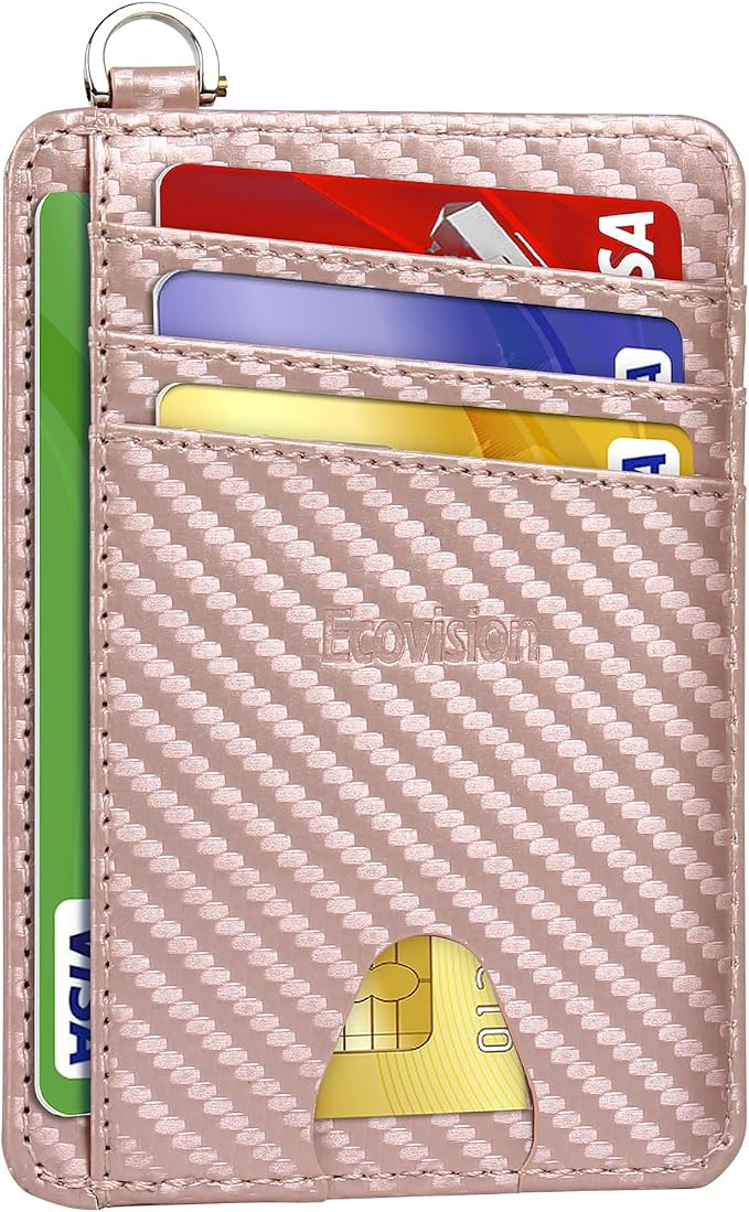 Slim Minimalist Front Pocket Wallet, RFID Blocking Credit Card Holder Wallet with Detachable D-Shackle for Men Women by Ecovision